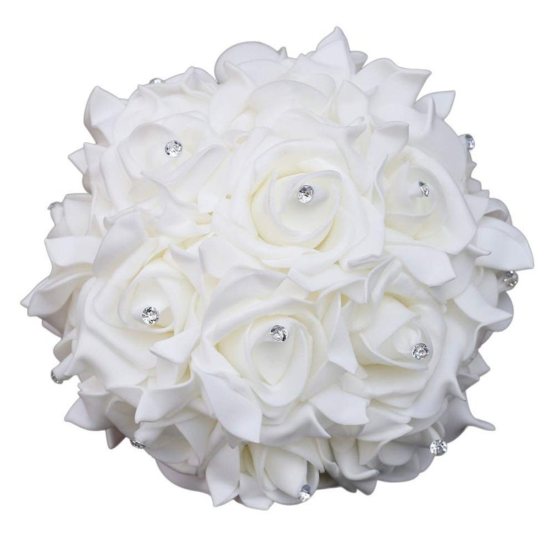 Flonding Wedding Bouquet, Black Bouquet for Bride Bridesmaid with Diamond Soft Ribbons, Artificial Rose Bridal Holding Flowers for Party Church - Image 5